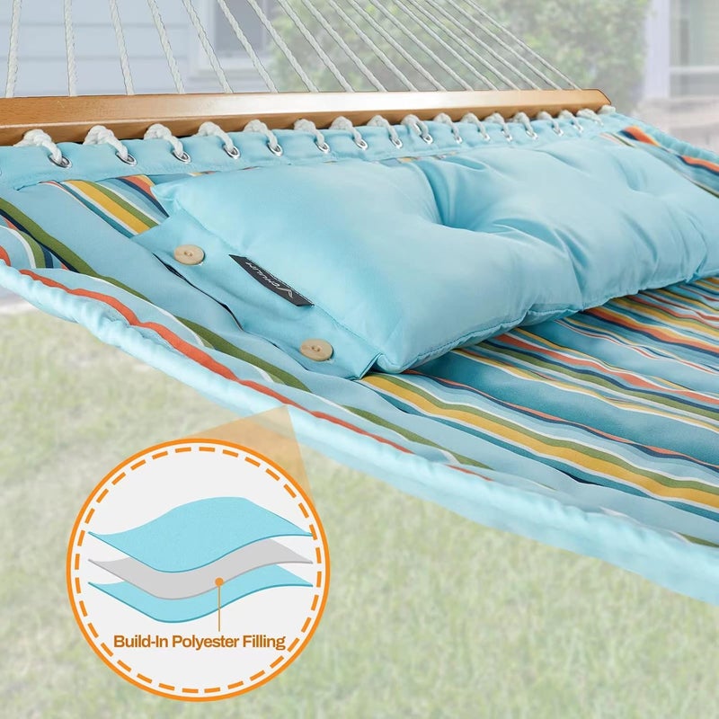 CHULIM 12 FT Double Quilted Fabric Hammock with Spreader Bars and Pillow 450 LBS Weight Capacity 2 Person Hammock for Outdoor Patio Backyard Poolside - Image 5